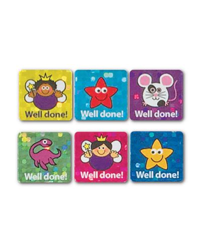 Sparkly mini square well done stickers