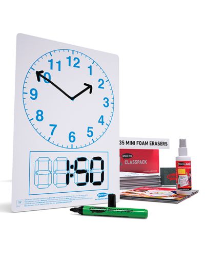 Show-Me clock-faced drywipe boards