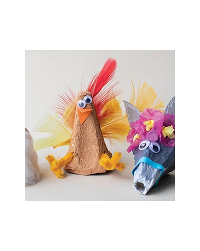 Egg box finger puppets – lamb, chick and donkey