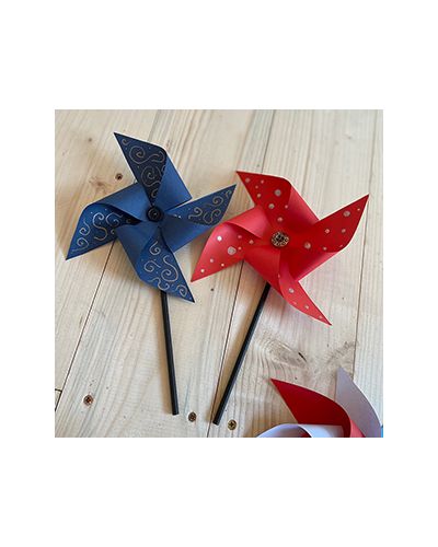 Blue and red paper pinwheels