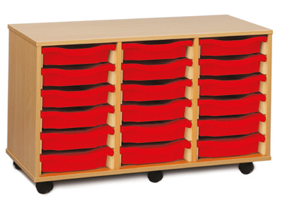 Single tray unit with red trays