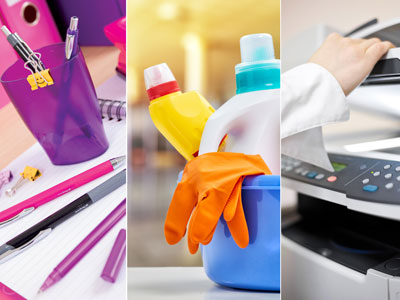Stationery items, cleaning equipment, photocopier